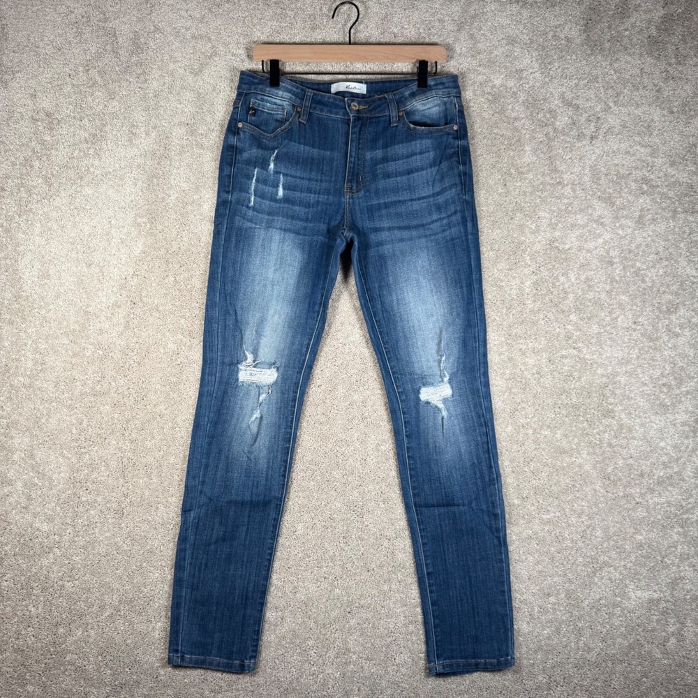 Kancan Women's 11 29 Mid‎ Rise Distressed Skinny Jeans Blue Medium Wash
